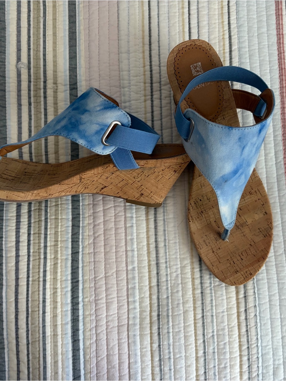 Blue Cork Wedge Thong Sandals - Women